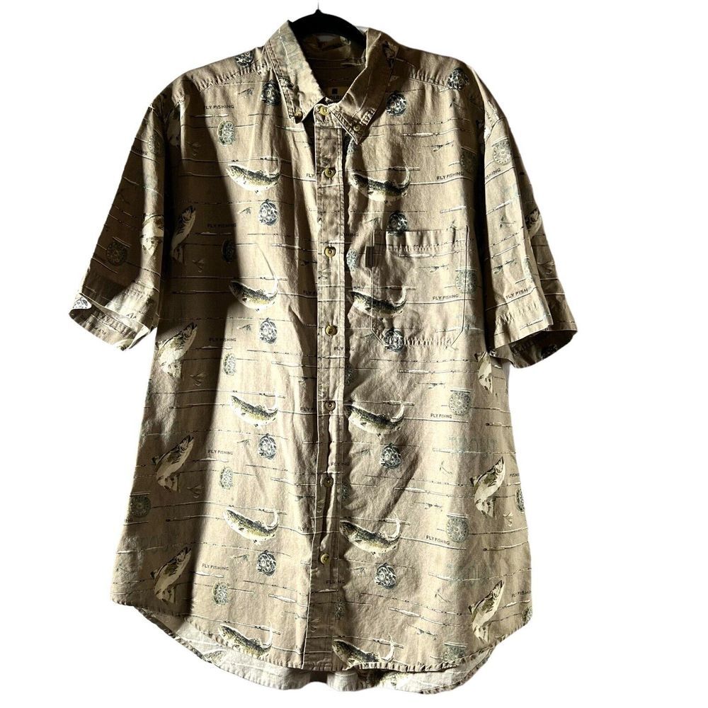 Vintage Woolrich shirt men's XL‎ Fly Fishing Button  cotton SS print VTG